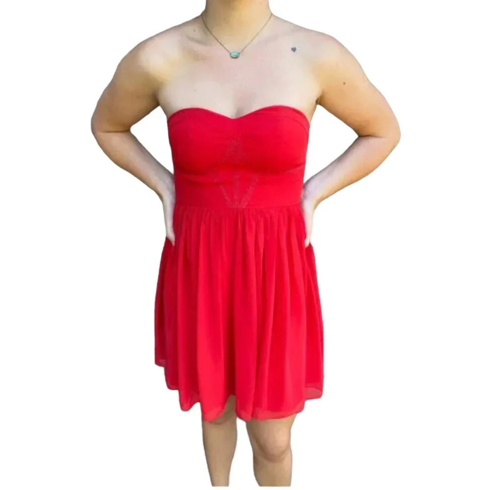 Boutique Purchased Minuet Embroidered Red Strapless Dress - Size S